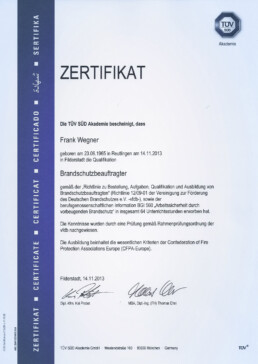 Zertifikat Brandschutzbeauftragter Orgeda GmbH Wolfschlugen Stuttgart