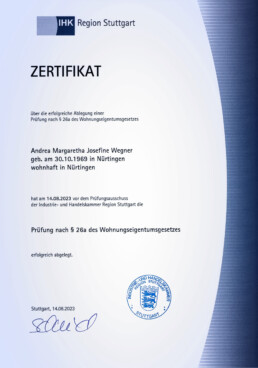 Zertifikat Hausverwalter Orgeda GmbH Wolfschlugen Stuttgart